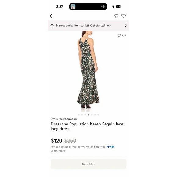 Dress the Population Karen Dress Green Lace Mesh Sequin Formal Prom Size Large - Picture 3 of 15